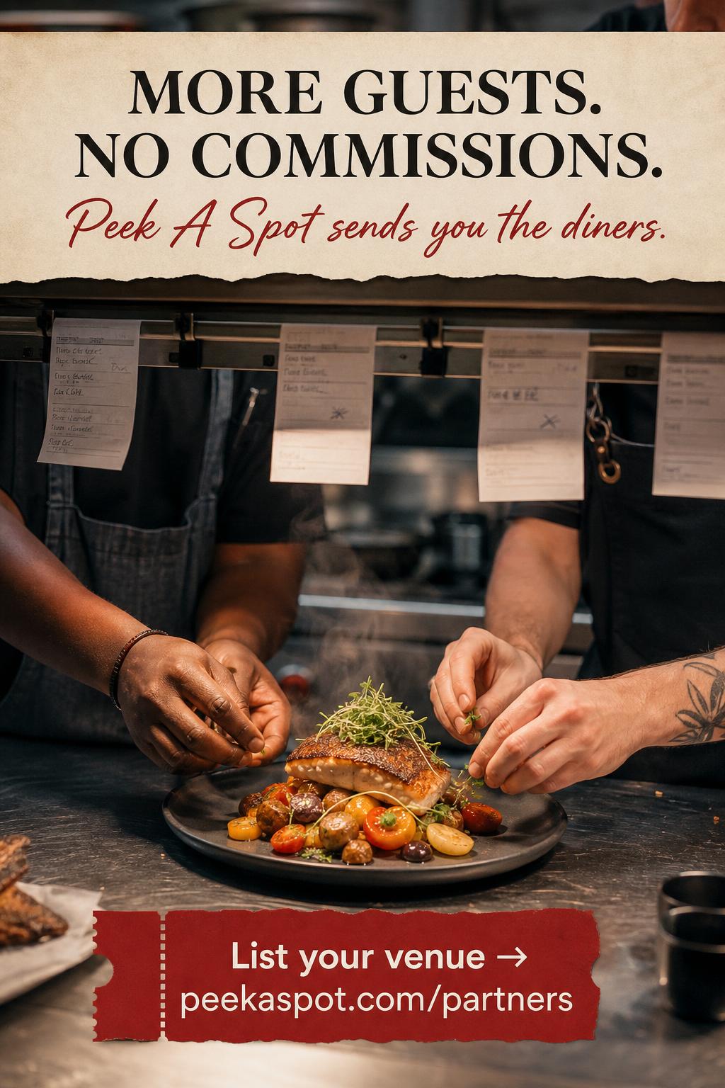 Two cooks at the pass — More guests. No commissions.